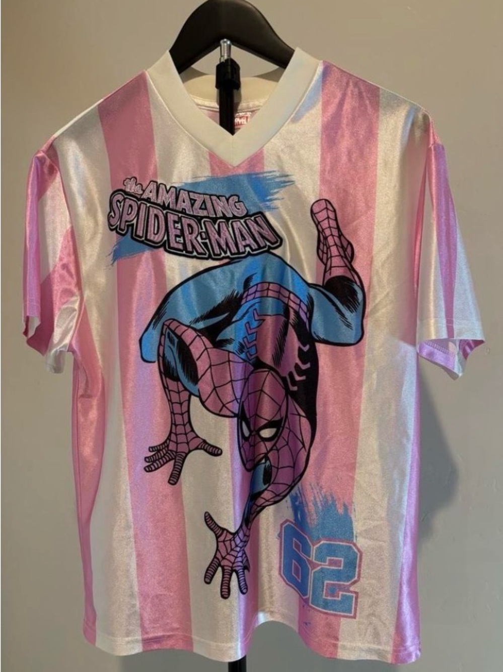 Marvel Spider-Man Pink Striped Jersey Top XS